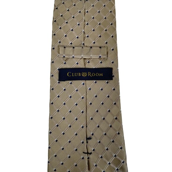 Club Room Mens Beige and Blue Checkered Silk Tie - Picture 6 of 8